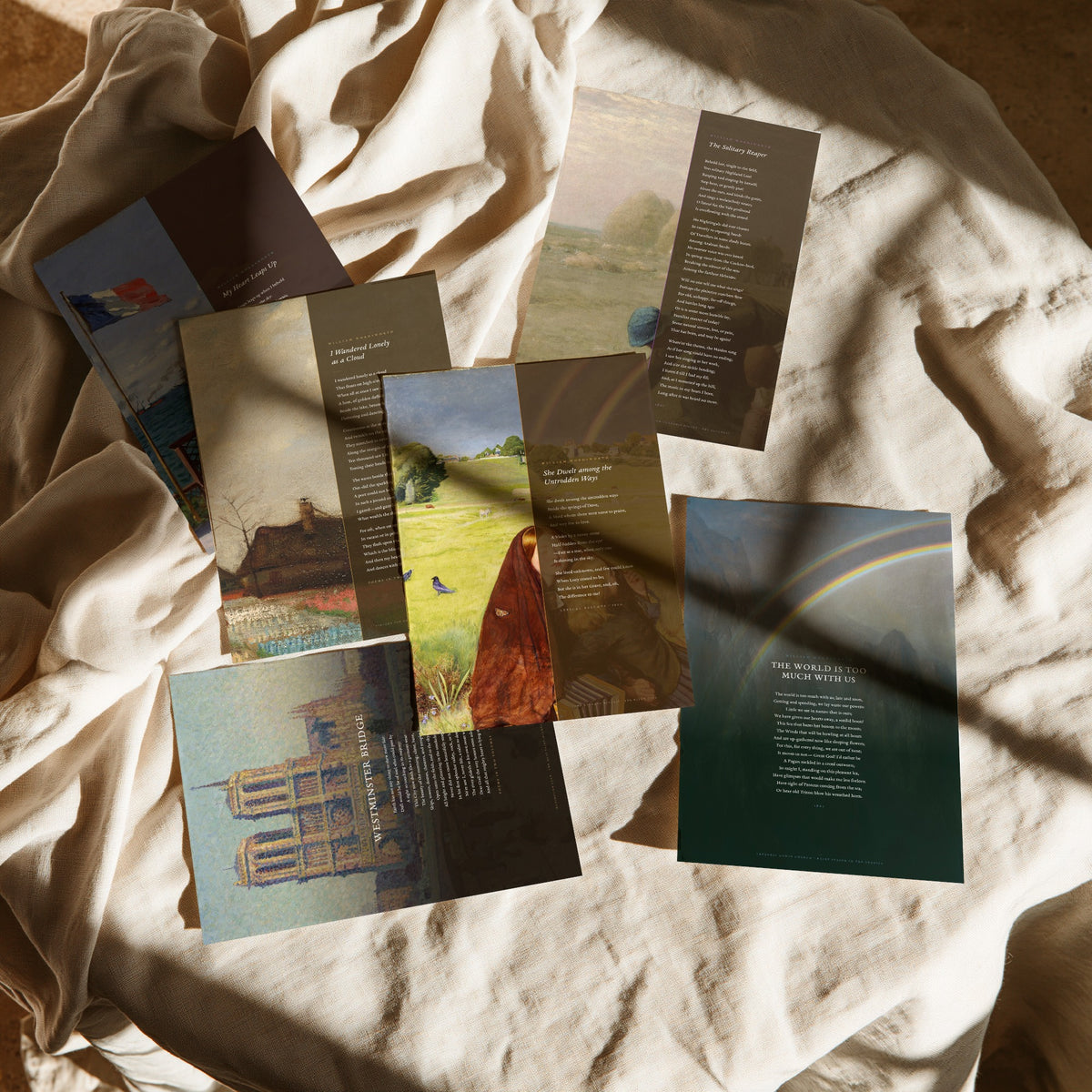 Set of Six Wordsworth Poem Art Prints - I Wandered Lonely as a Cloud, Westminster Bridge, Solitary Reaper - Full Poem Painting Posters