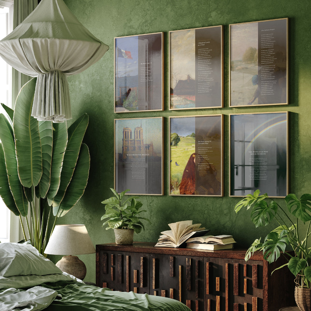Set of Six Wordsworth Poem Art Prints - I Wandered Lonely as a Cloud, Westminster Bridge, Solitary Reaper - Full Poem Painting Posters