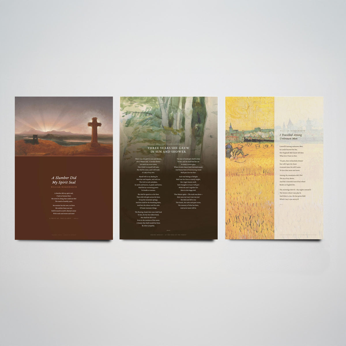 Wordsworth Lucy Poems Set of Three Art Prints - A Slumber Did My Spirit Seal, Three Years She Grew - Elegy over Paintings Poster Triptych V1