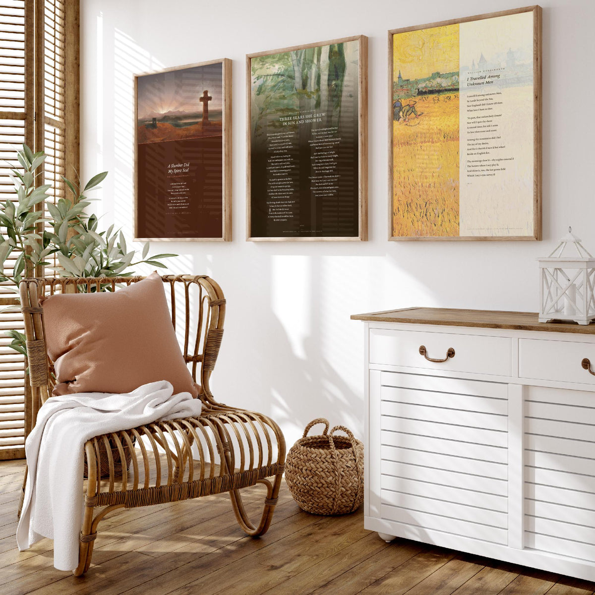 Wordsworth Lucy Poems Set of Three Art Prints - A Slumber Did My Spirit Seal, Three Years She Grew - Elegy over Paintings Poster Triptych V1