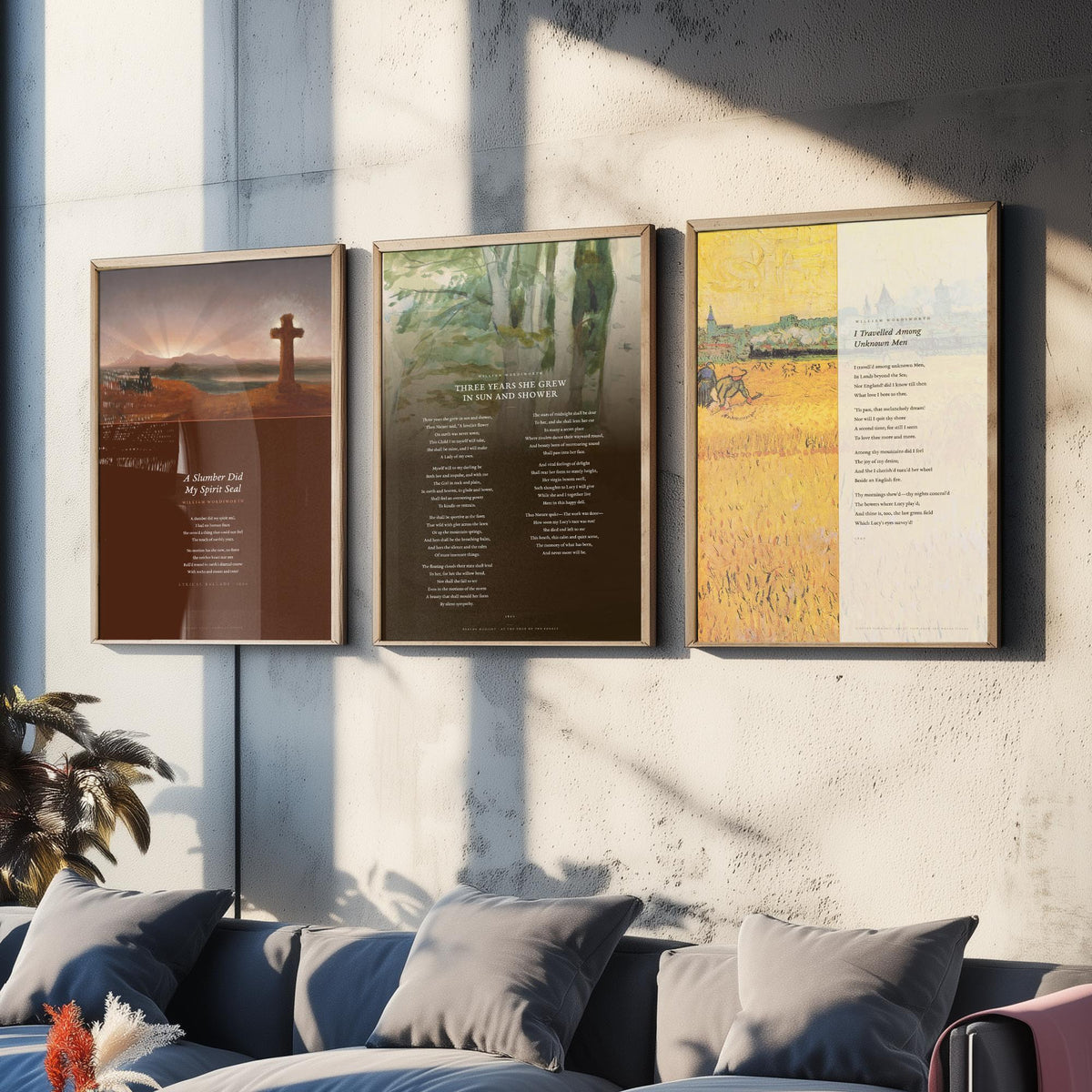 Wordsworth Lucy Poems Set of Three Art Prints - A Slumber Did My Spirit Seal, Three Years She Grew - Elegy over Paintings Poster Triptych V1