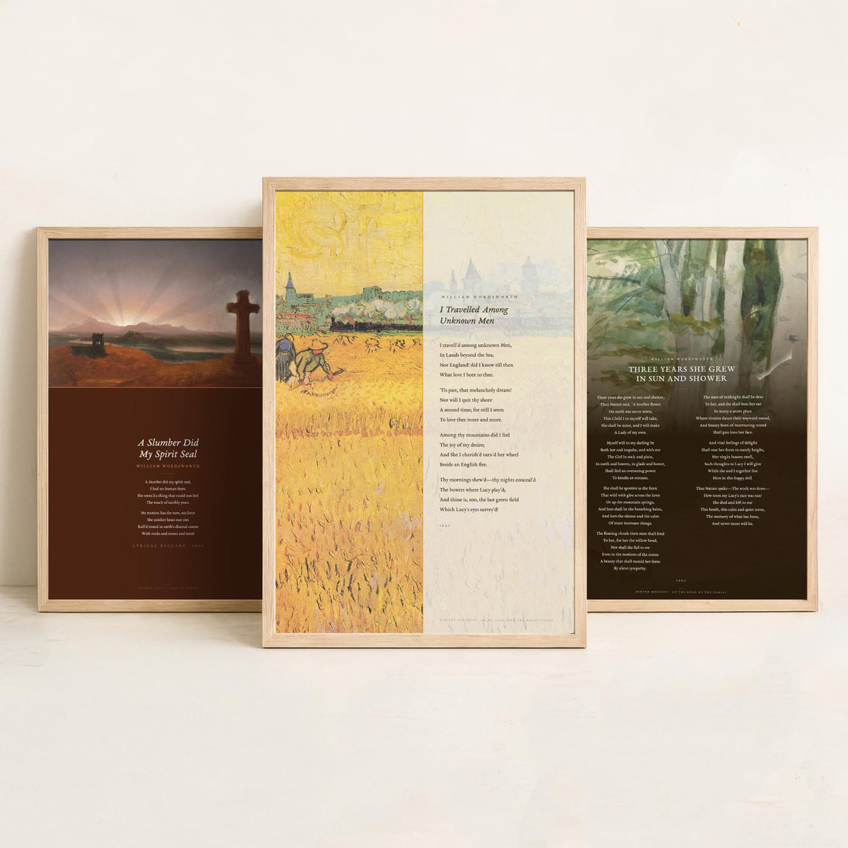 Wordsworth Lucy Poems Set of Three Art Prints - A Slumber Did My Spirit Seal, Three Years She Grew - Elegy over Paintings Poster Triptych V1