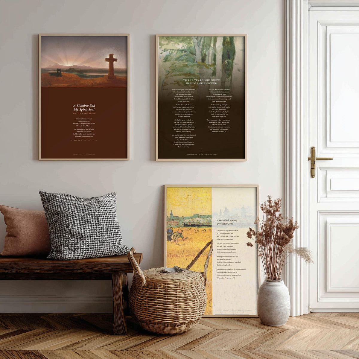 Wordsworth Lucy Poems Set of Three Art Prints - A Slumber Did My Spirit Seal, Three Years She Grew - Elegy over Paintings Poster Triptych V1