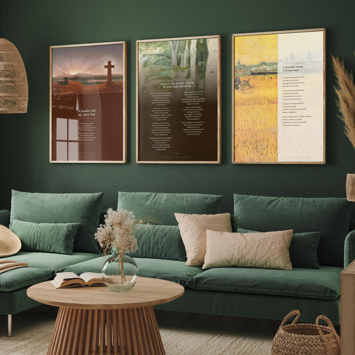Wordsworth Lucy Poems Set of Three Art Prints - A Slumber Did My Spirit Seal, Three Years She Grew - Elegy over Paintings Poster Triptych V1
