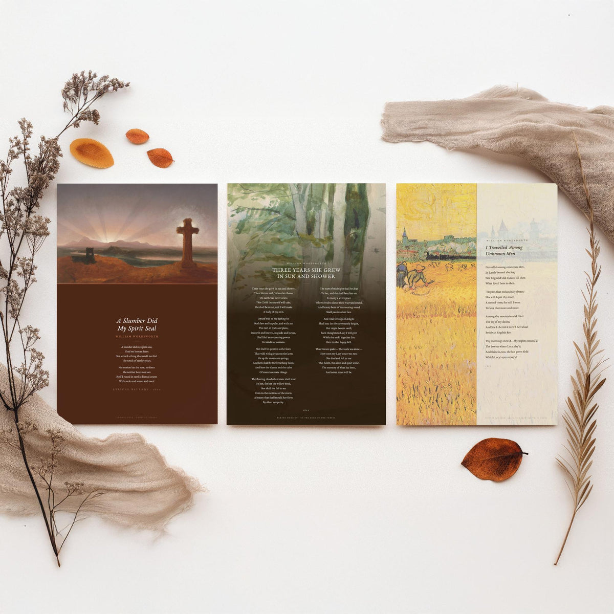 Wordsworth Lucy Poems Set of Three Art Prints - A Slumber Did My Spirit Seal, Three Years She Grew - Elegy over Paintings Poster Triptych V1
