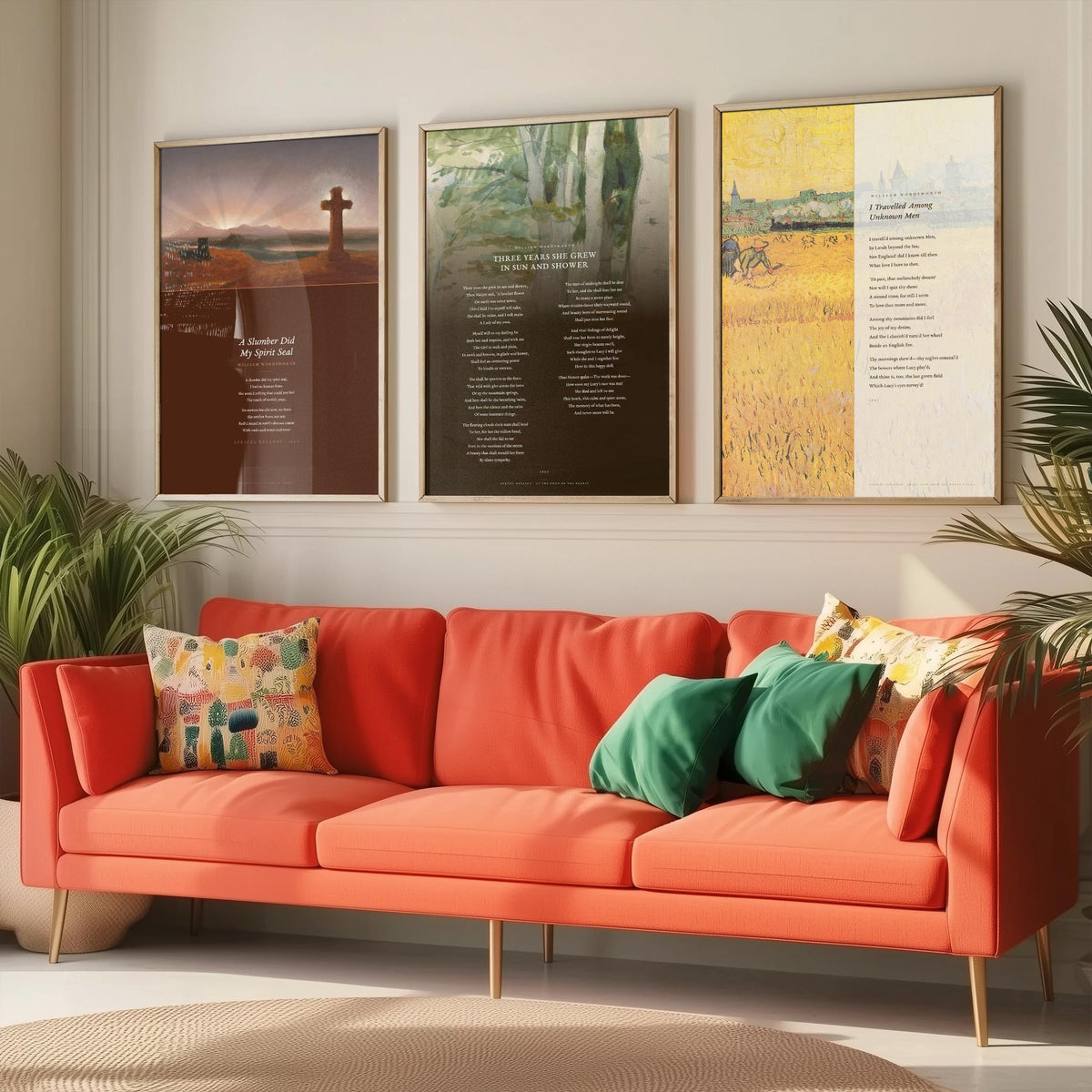 Wordsworth Lucy Poems Set of Three Art Prints - A Slumber Did My Spirit Seal, Three Years She Grew - Elegy over Paintings Poster Triptych V1