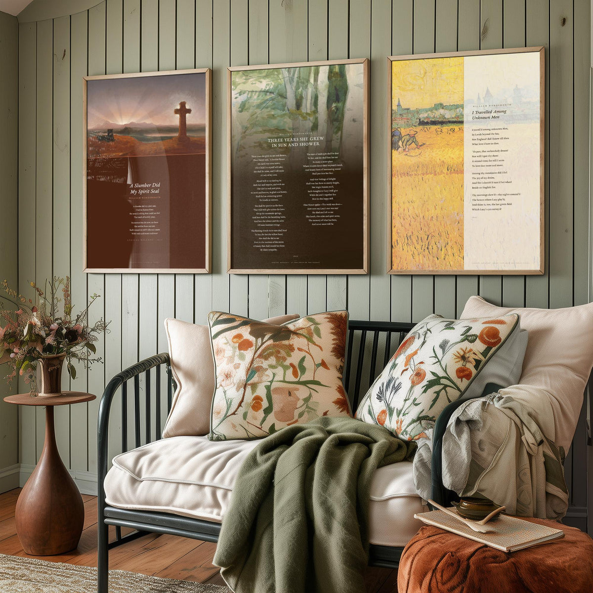 Wordsworth Lucy Poems Set of Three Art Prints - A Slumber Did My Spirit Seal, Three Years She Grew - Elegy over Paintings Poster Triptych V1