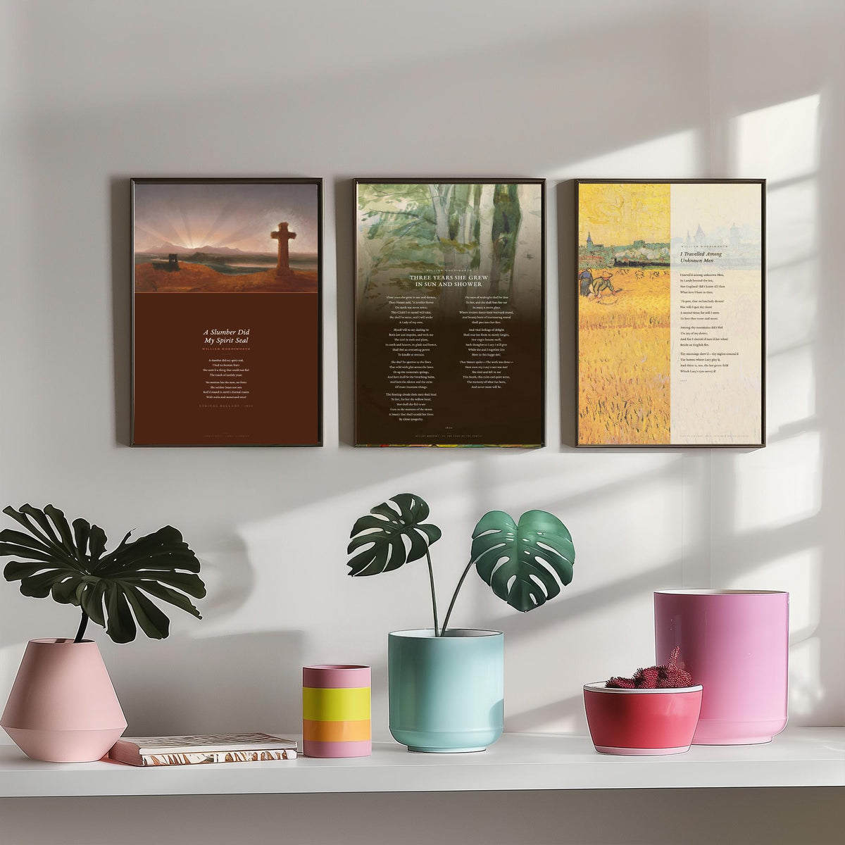 Wordsworth Lucy Poems Set of Three Art Prints - A Slumber Did My Spirit Seal, Three Years She Grew - Elegy over Paintings Poster Triptych V1