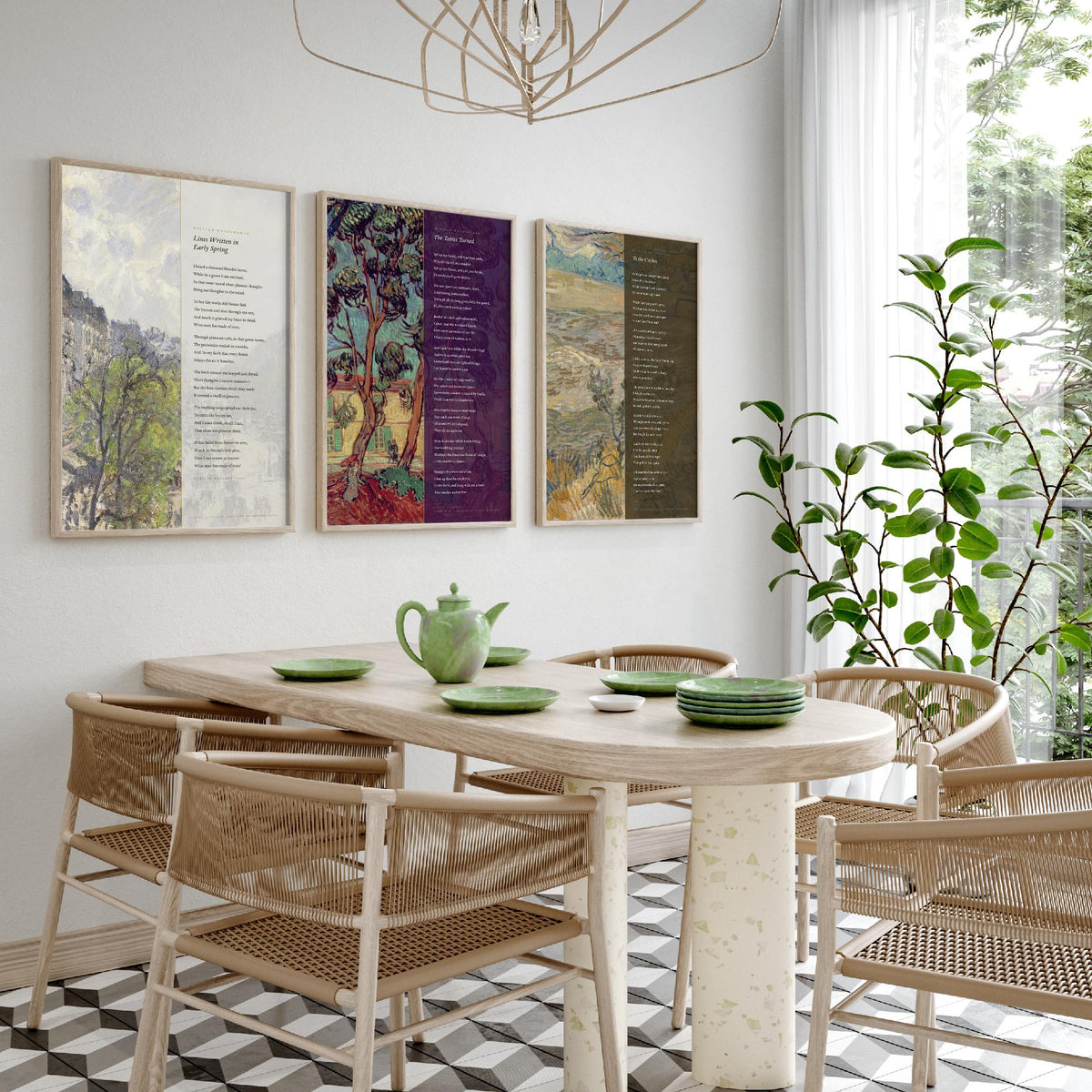 Wordsworth Set of Three Art Prints - Lines Written in Early Spring, The Tables Turned, To the Cuckoo - Van Gogh Painting Poster Triptych V2