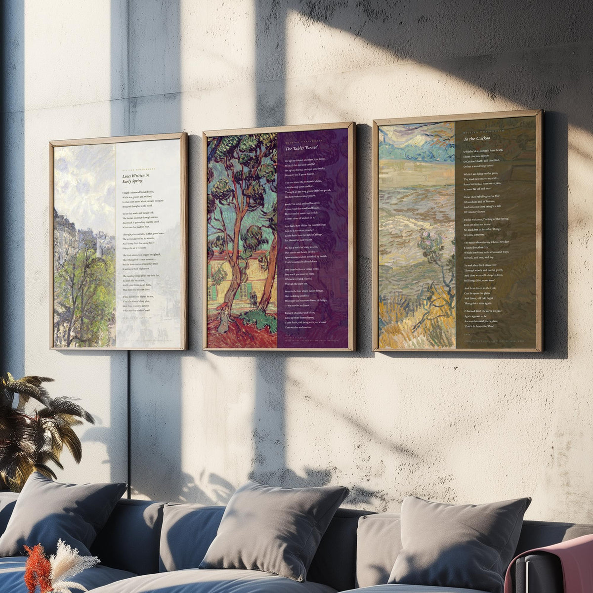 Wordsworth Set of Three Art Prints - Lines Written in Early Spring, The Tables Turned, To the Cuckoo - Van Gogh Painting Poster Triptych V2
