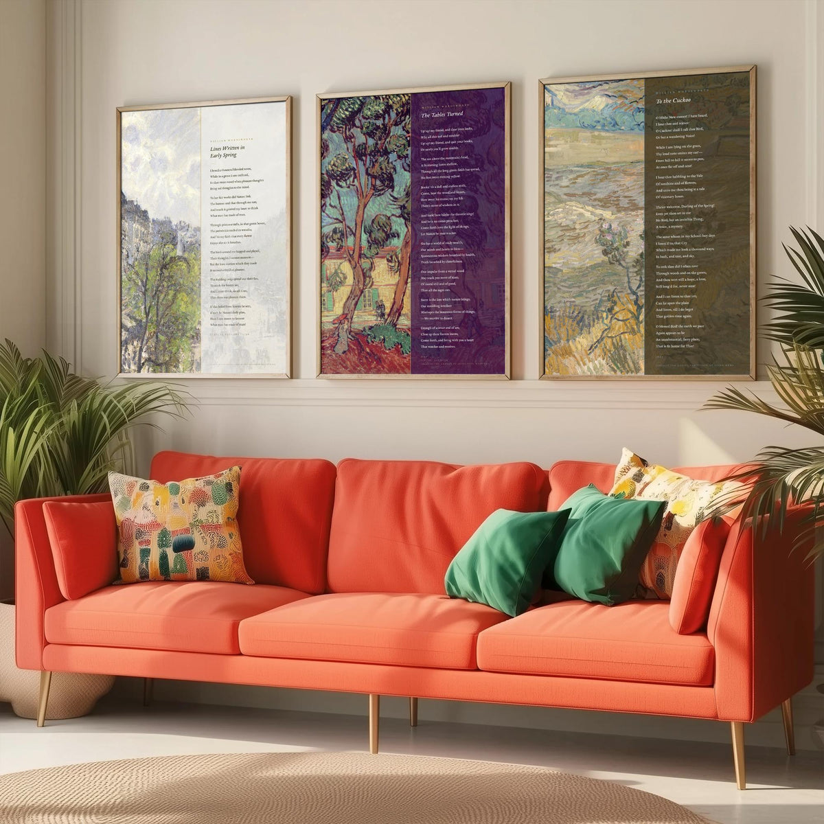 Wordsworth Set of Three Art Prints - Lines Written in Early Spring, The Tables Turned, To the Cuckoo - Van Gogh Painting Poster Triptych V2
