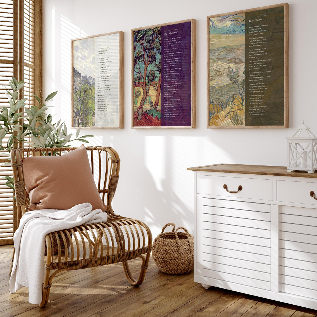 Wordsworth Set of Three Art Prints - Lines Written in Early Spring, The Tables Turned, To the Cuckoo - Van Gogh Painting Poster Triptych V2