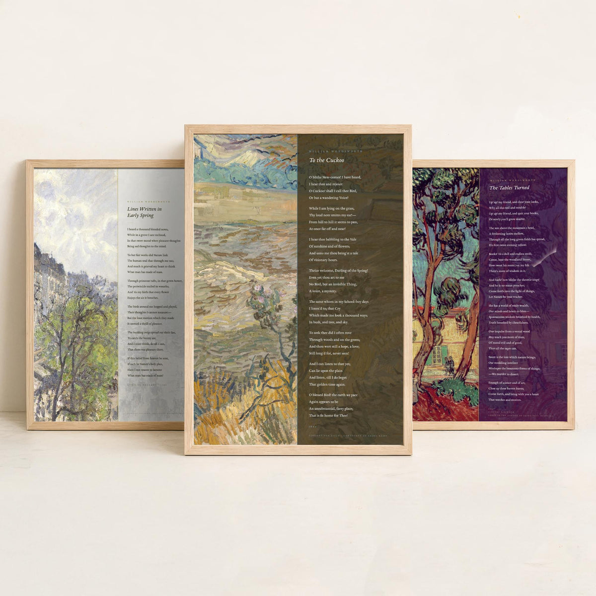 Wordsworth Set of Three Art Prints - Lines Written in Early Spring, The Tables Turned, To the Cuckoo - Van Gogh Painting Poster Triptych V2