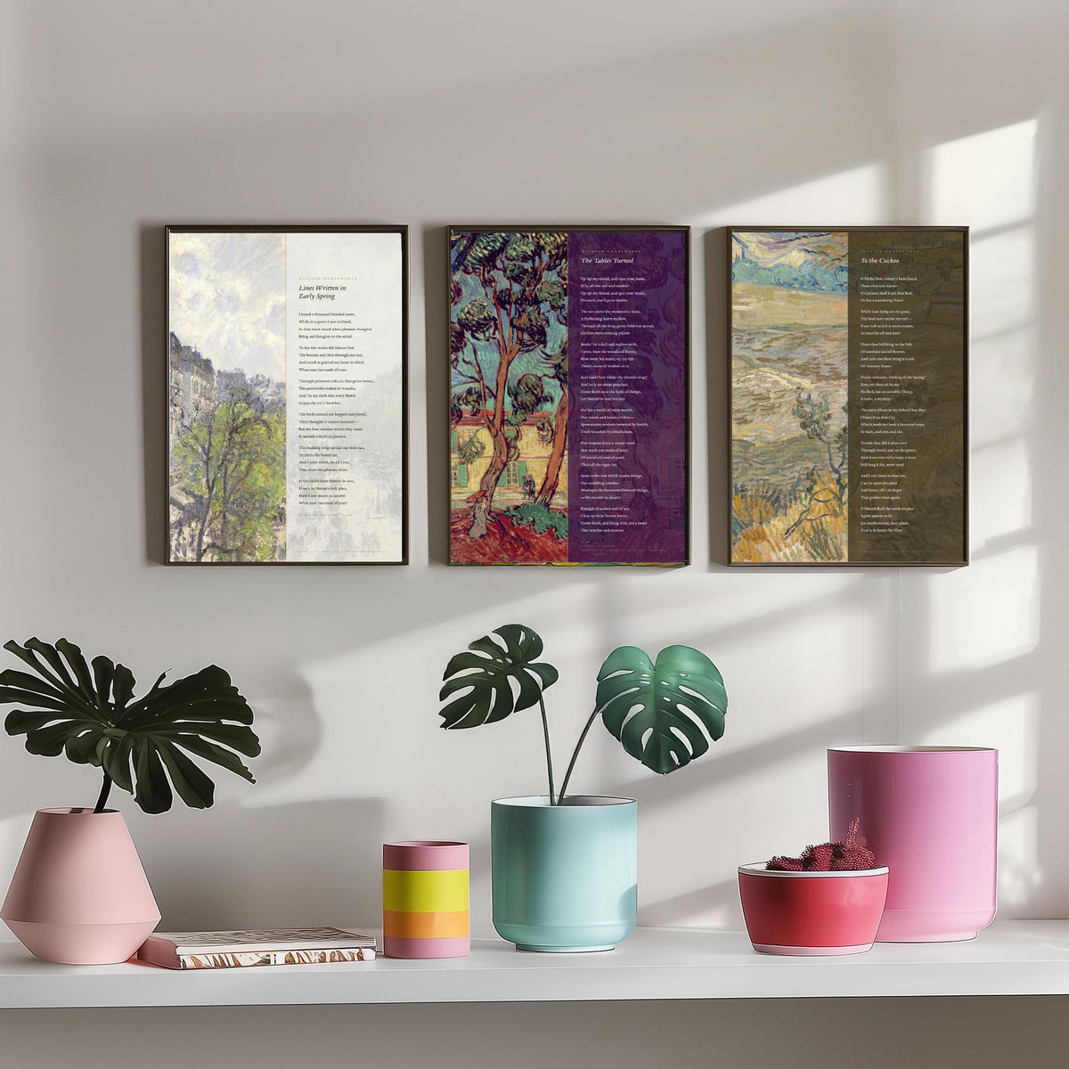 Wordsworth Set of Three Art Prints - Lines Written in Early Spring, The Tables Turned, To the Cuckoo - Van Gogh Painting Poster Triptych V2