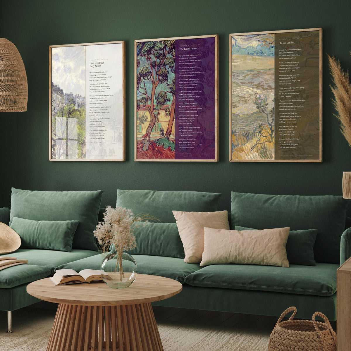 Wordsworth Set of Three Art Prints - Lines Written in Early Spring, The Tables Turned, To the Cuckoo - Van Gogh Painting Poster Triptych V2