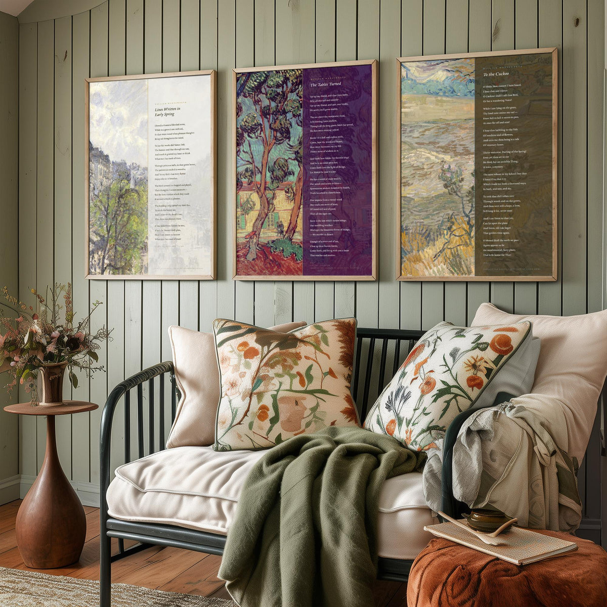 Wordsworth Set of Three Art Prints - Lines Written in Early Spring, The Tables Turned, To the Cuckoo - Van Gogh Painting Poster Triptych V2