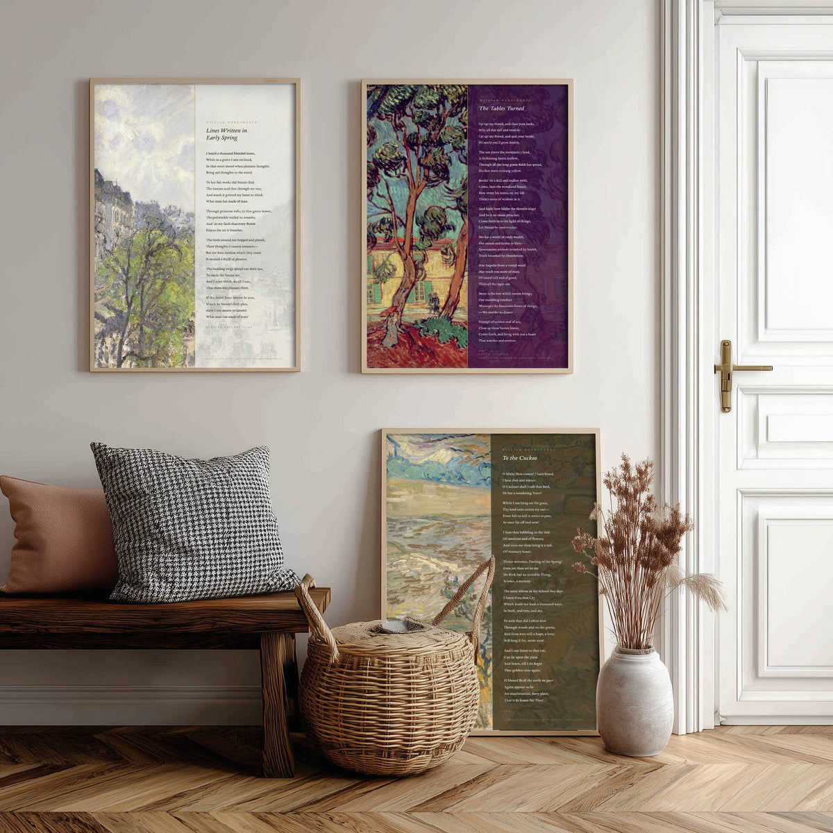 Wordsworth Set of Three Art Prints - Lines Written in Early Spring, The Tables Turned, To the Cuckoo - Van Gogh Painting Poster Triptych V2