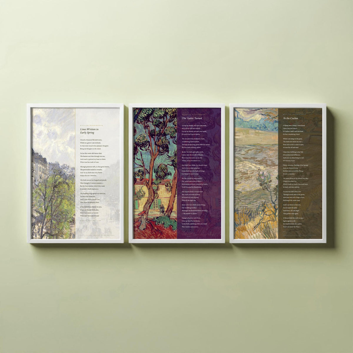 Wordsworth Set of Three Art Prints - Lines Written in Early Spring, The Tables Turned, To the Cuckoo - Van Gogh Painting Poster Triptych V2