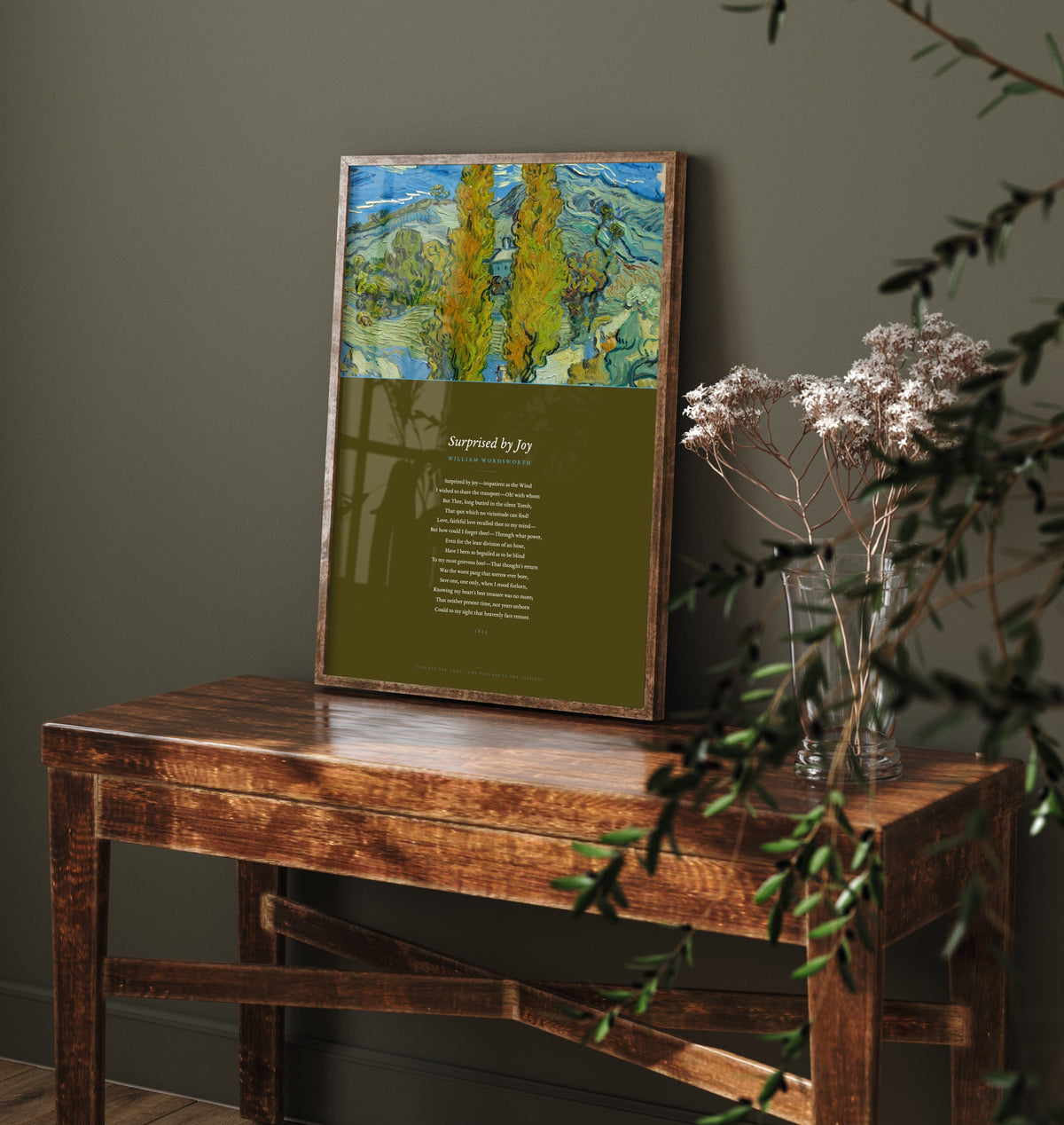 Surprised by Joy by William Wordsworth Art Print - Full Sonnet beneath Van Gogh Two Poplars Painting - Grief Poetry Poster