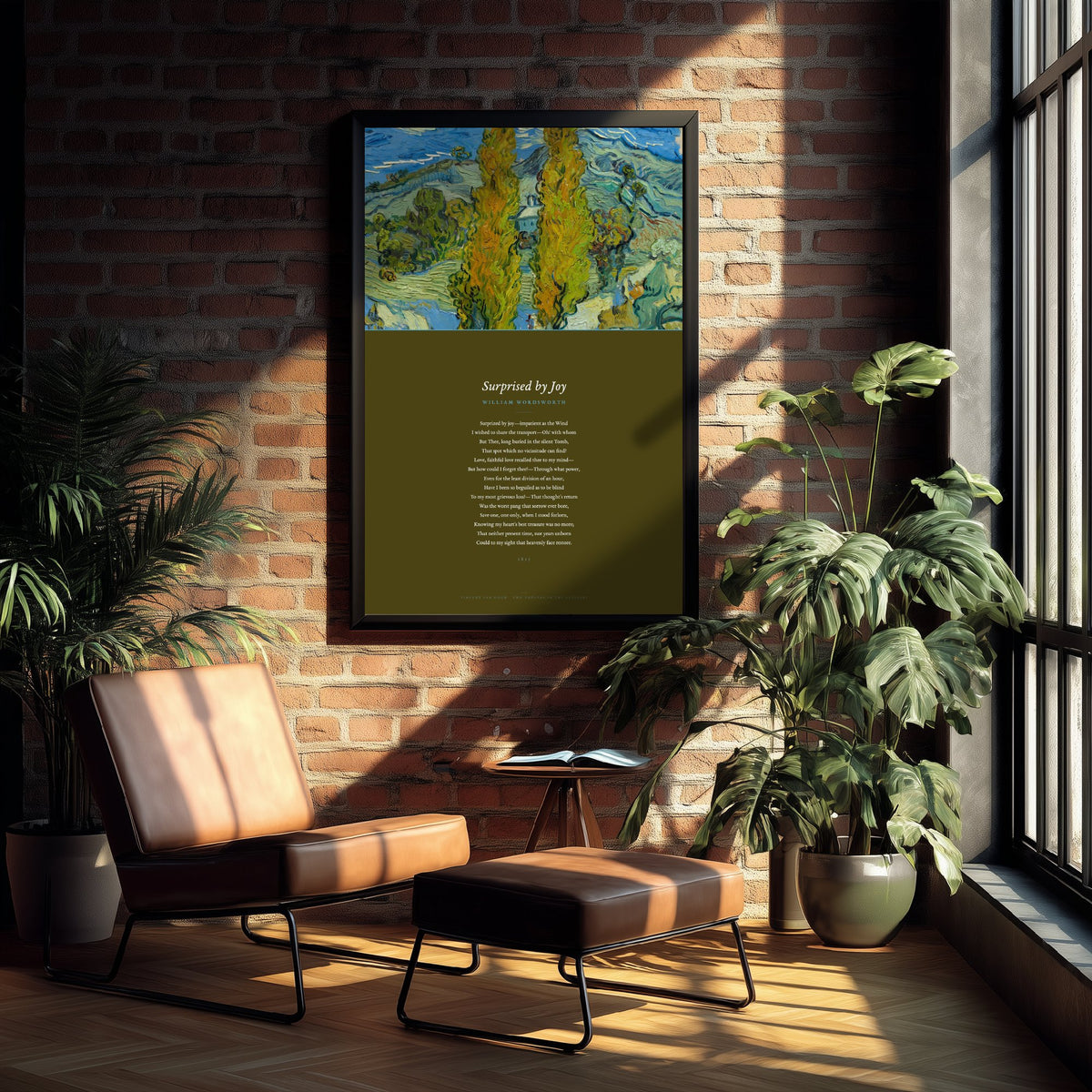 Surprised by Joy by William Wordsworth Art Print - Full Sonnet beneath Van Gogh Two Poplars Painting - Grief Poetry Poster
