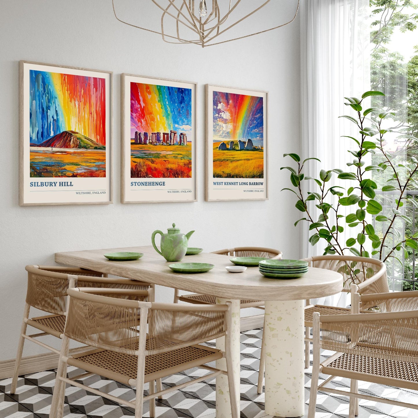 Wiltshire Heritage Set of Three Art Prints | Silbury Hill Stonehenge West Kennet Painting Poster
