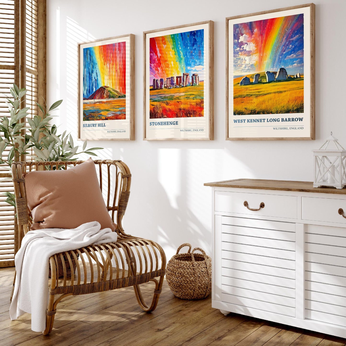 Wiltshire Heritage Set of Three Art Prints | Silbury Hill Stonehenge West Kennet Painting Poster