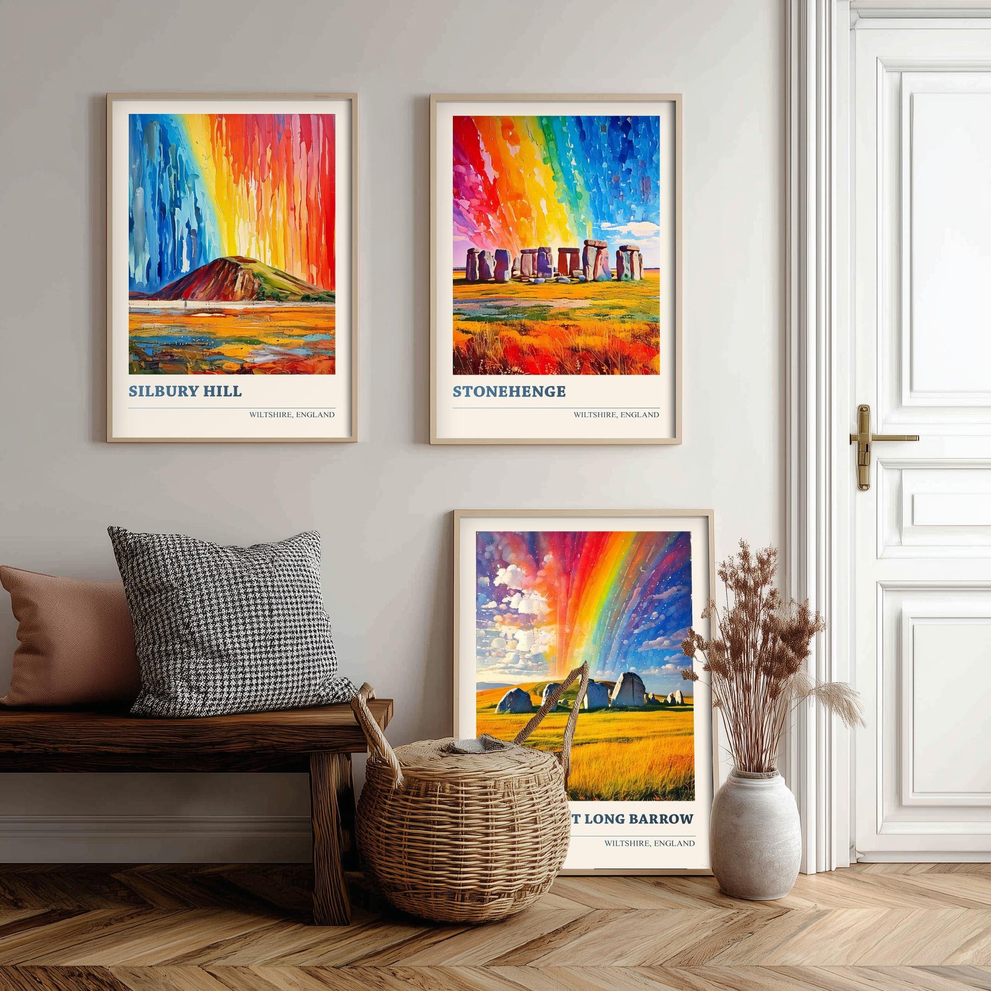 Wiltshire Heritage Set of Three Art Prints | Silbury Hill Stonehenge West Kennet Painting Poster