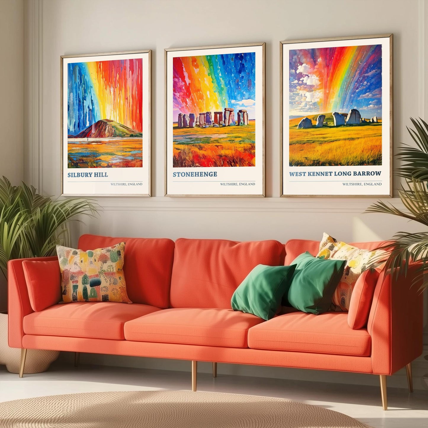 Wiltshire Heritage Set of Three Art Prints | Silbury Hill Stonehenge West Kennet Painting Poster