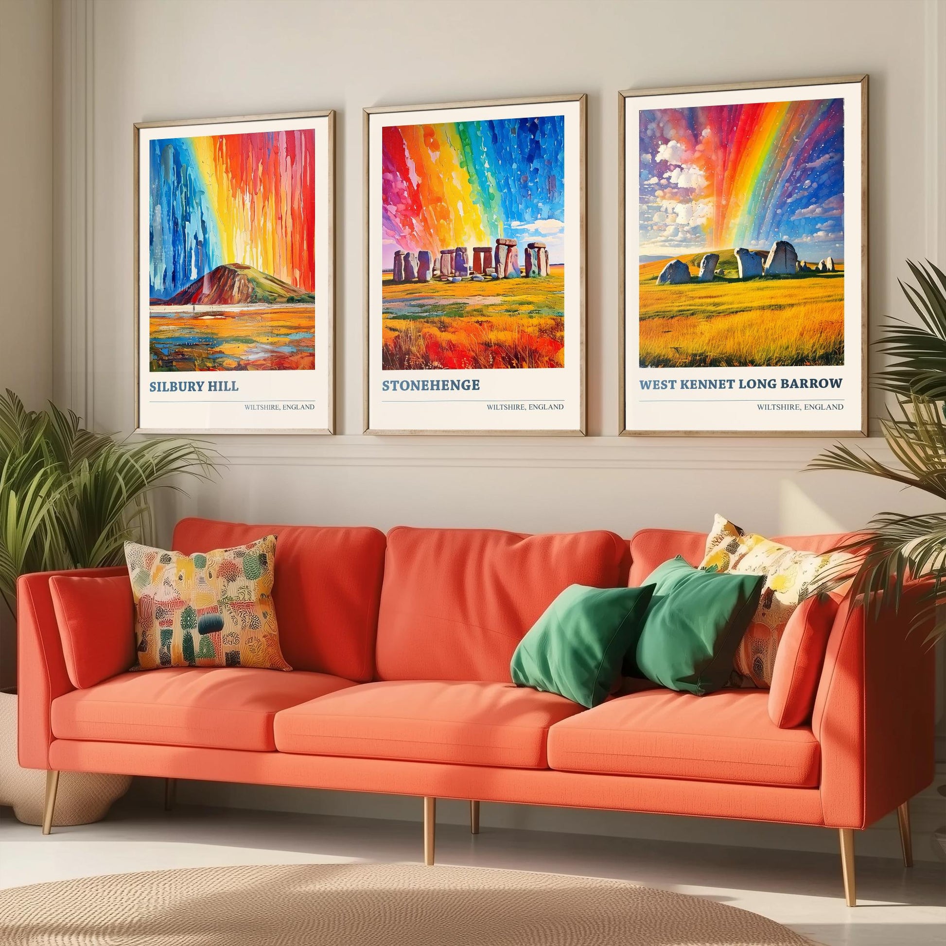 Wiltshire Heritage Set of Three Art Prints | Silbury Hill Stonehenge West Kennet Painting Poster