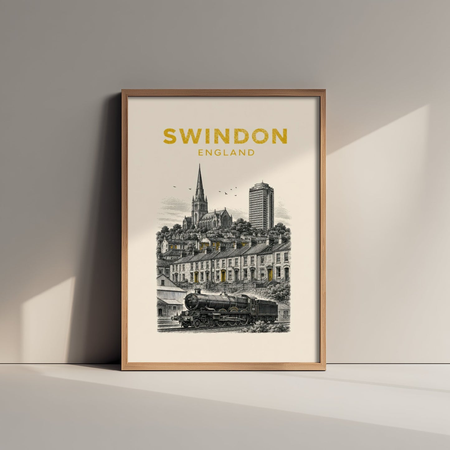 Swindon England Travel Poster - Vintage Duotone Art Print - Engraved City Illustration - Steam Railway Heritage 2/3
