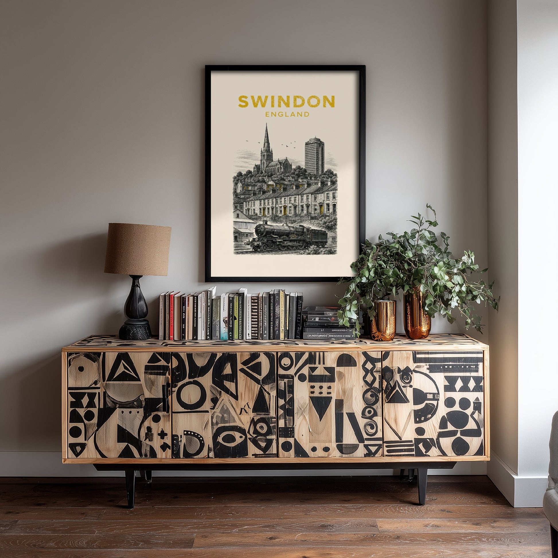 Swindon England Travel Poster - Vintage Duotone Art Print - Engraved City Illustration - Steam Railway Heritage 2/3