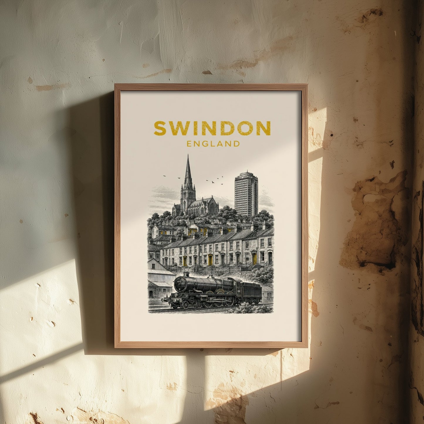 Swindon England Travel Poster - Vintage Duotone Art Print - Engraved City Illustration - Steam Railway Heritage 2/3