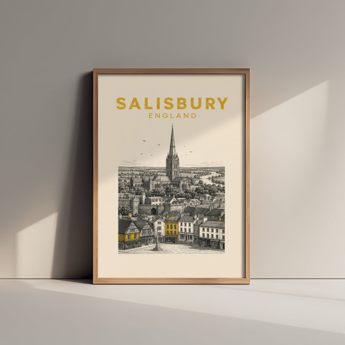 Salisbury England Travel Poster - Vintage Duotone Art Print - Engraved City Illustration - Cathedral Spire 3/3