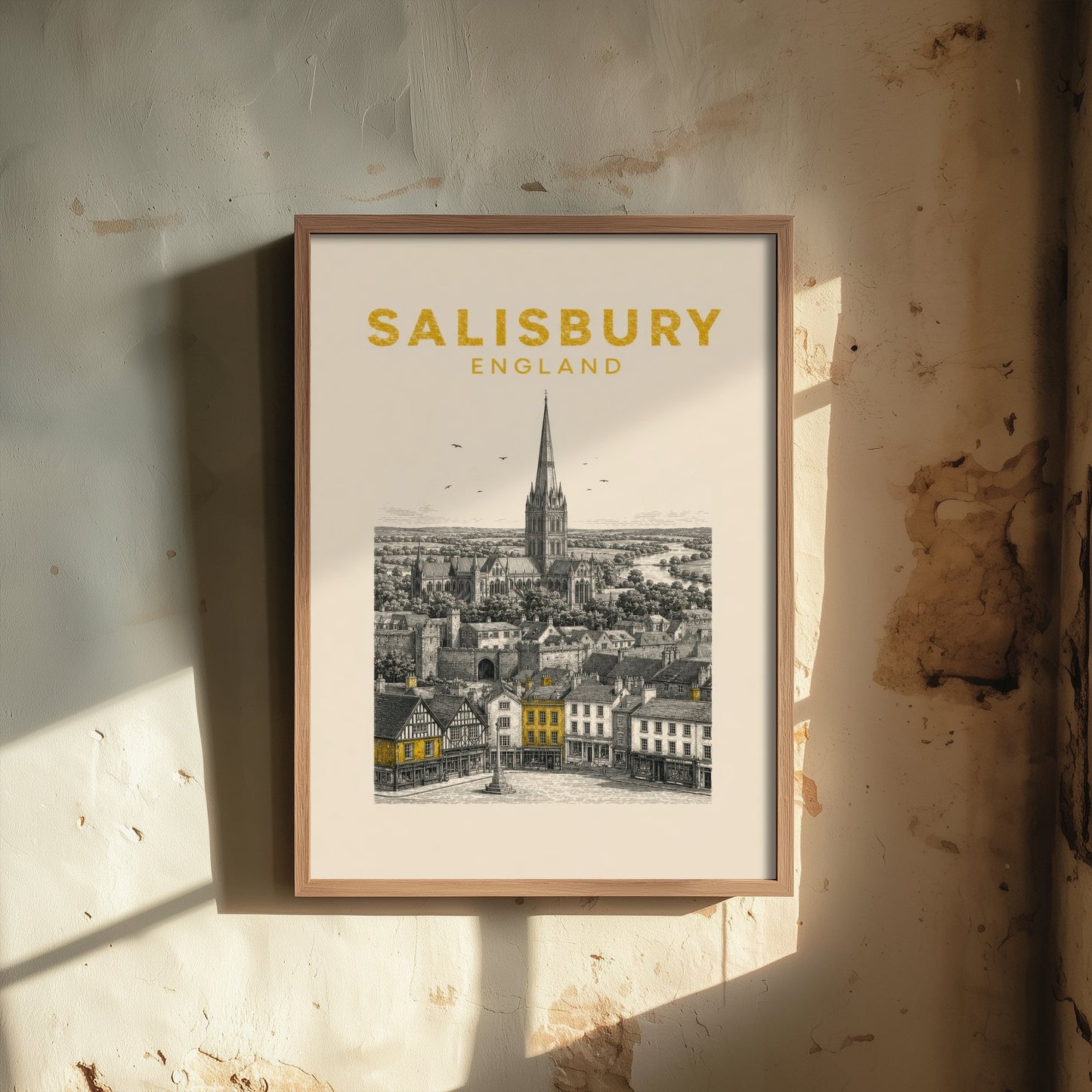 Salisbury England Travel Poster - Vintage Duotone Art Print - Engraved City Illustration - Cathedral Spire 3/3