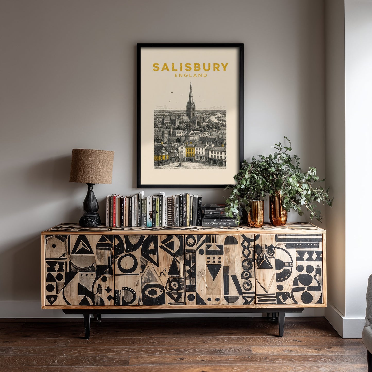 Salisbury England Travel Poster - Vintage Duotone Art Print - Engraved City Illustration - Cathedral Spire 3/3