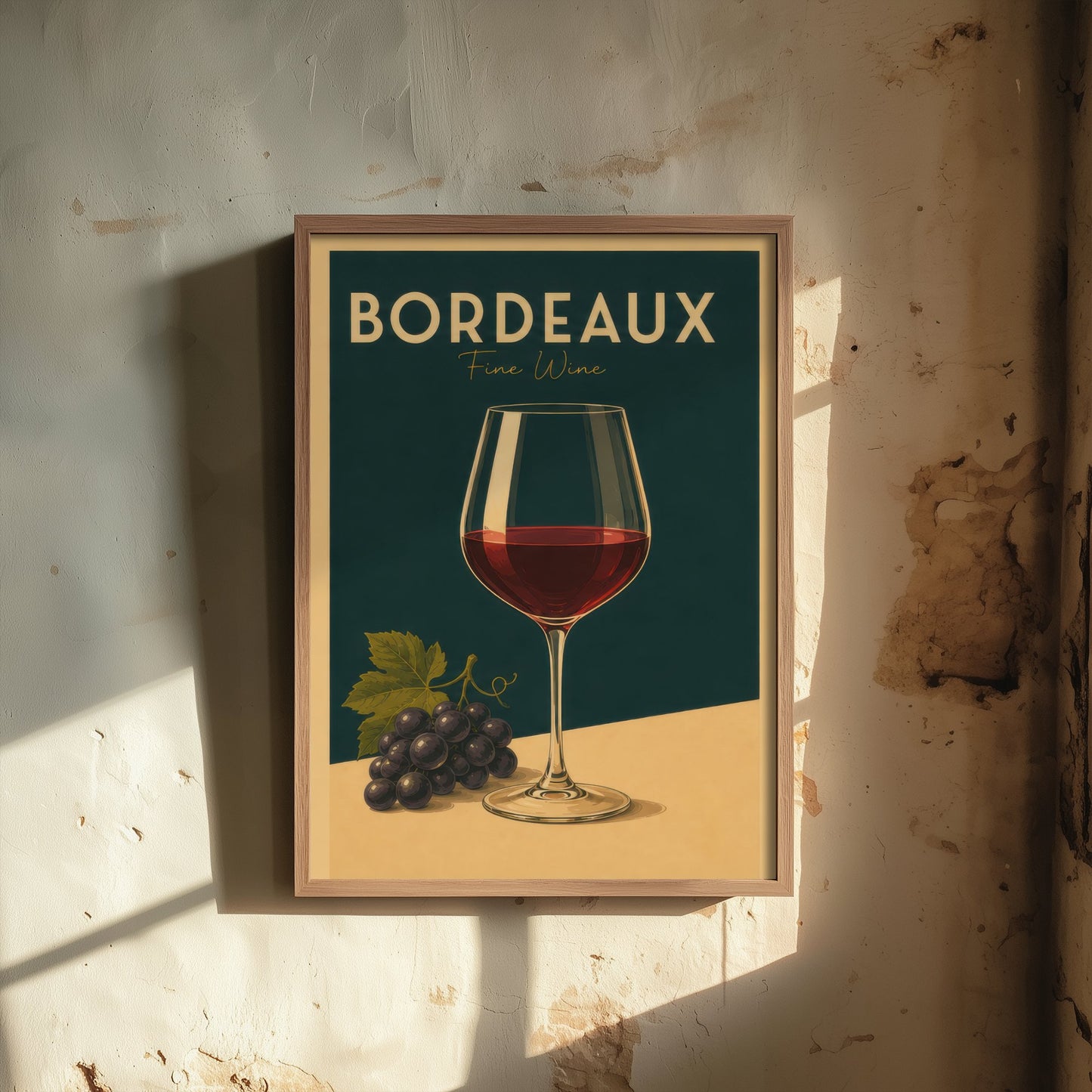Vintage Bordeaux Wine Art Print - Kitchen Poster - Food Illustration - Red Wine Glass Wall Art 1/3