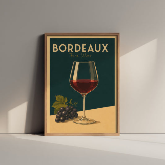 Vintage Bordeaux Wine Art Print - Kitchen Poster - Food Illustration - Red Wine Glass Wall Art 1/3