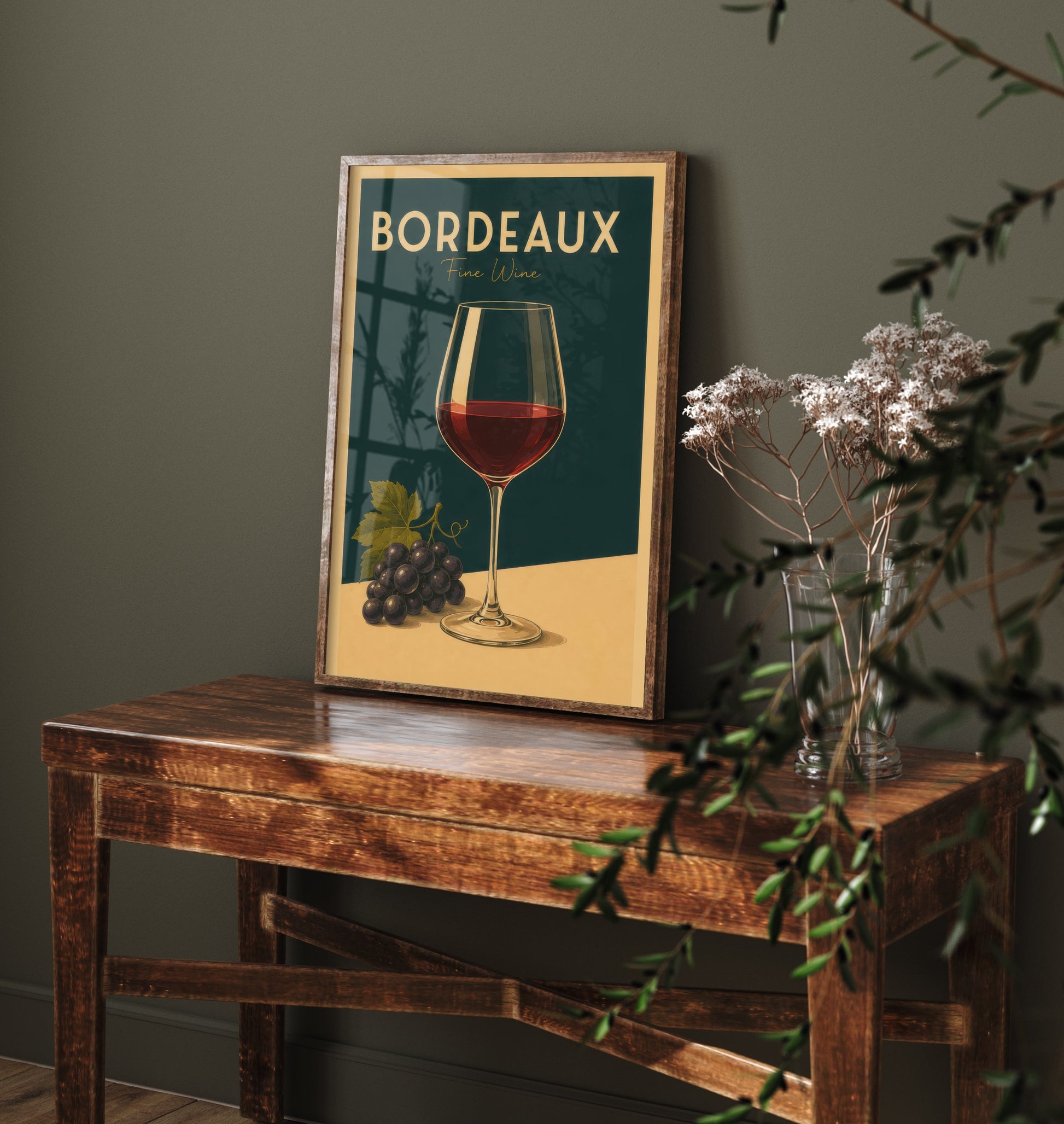 Vintage Bordeaux Wine Art Print - Kitchen Poster - Food Illustration - Red Wine Glass Wall Art 1/3