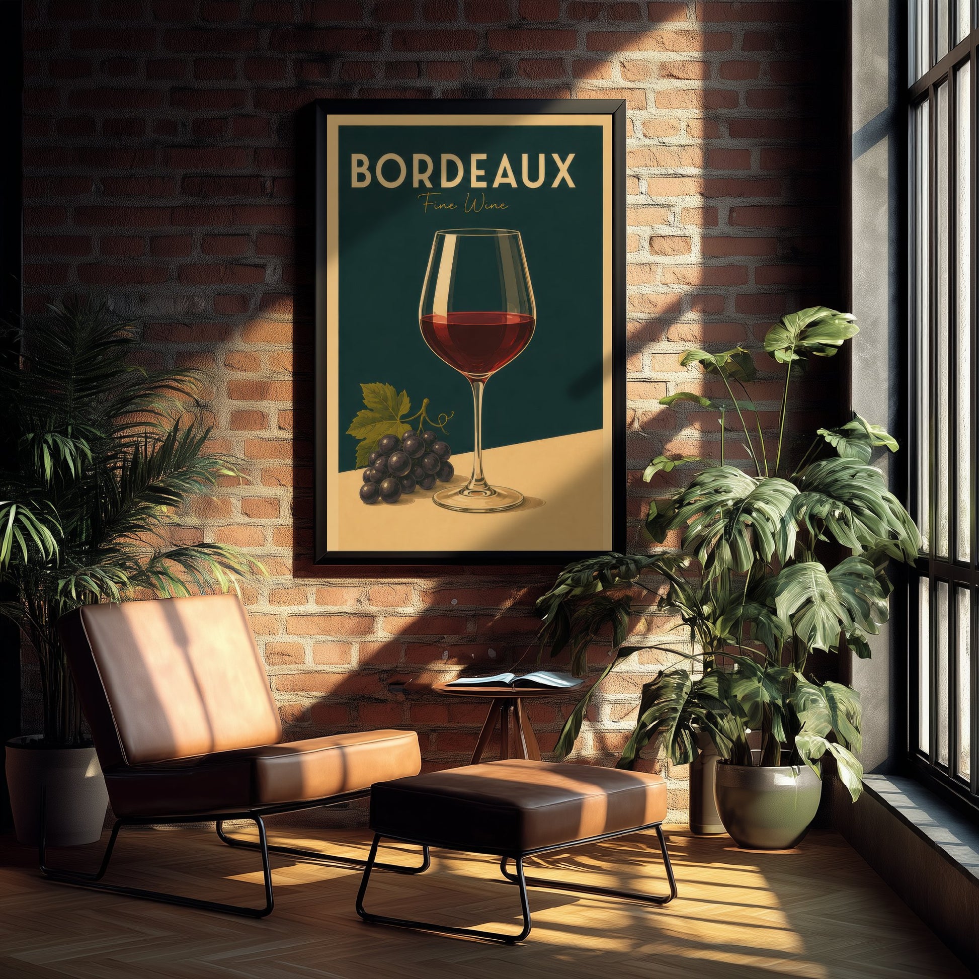 Vintage Bordeaux Wine Art Print - Kitchen Poster - Food Illustration - Red Wine Glass Wall Art 1/3