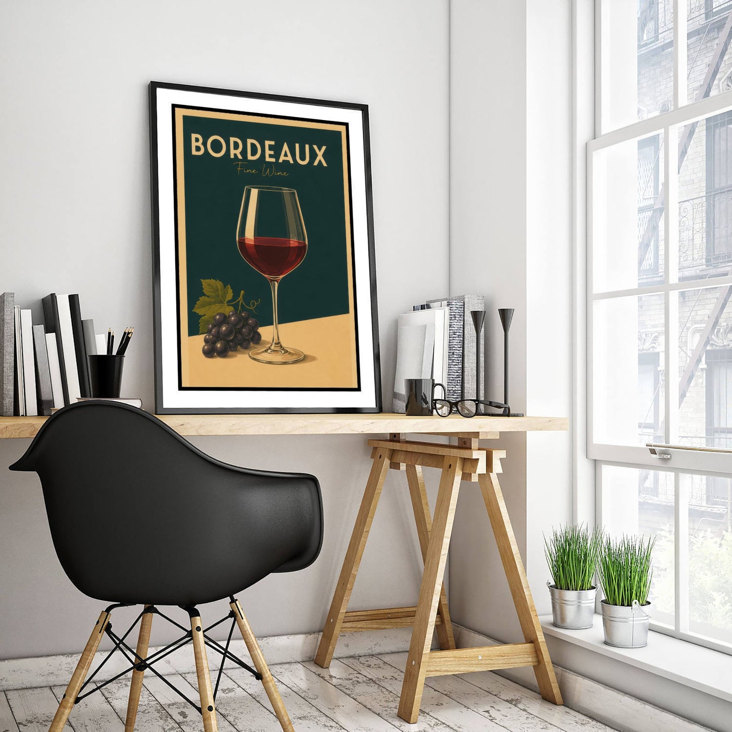 Vintage Bordeaux Wine Art Print - Kitchen Poster - Food Illustration - Red Wine Glass Wall Art 1/3