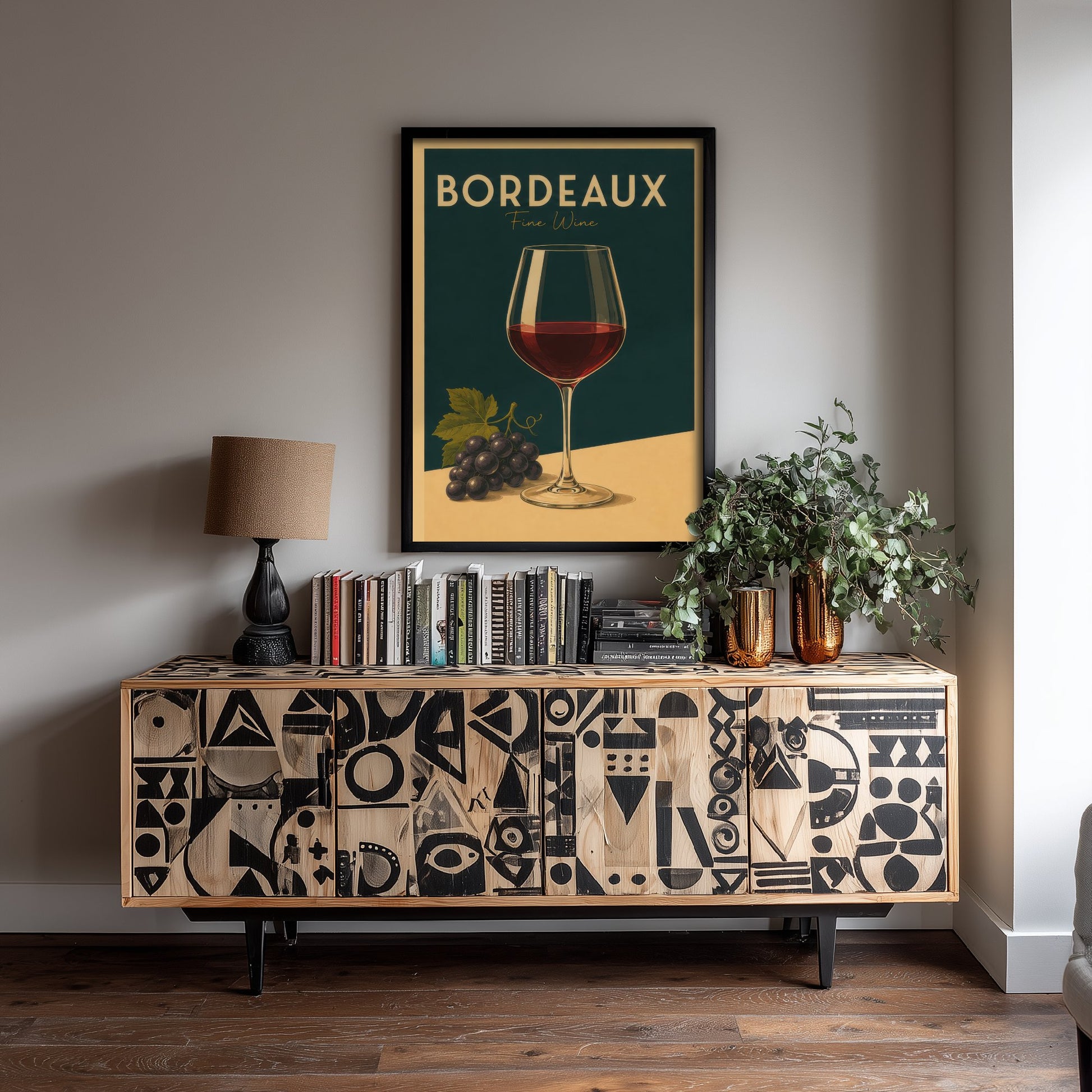 Vintage Bordeaux Wine Art Print - Kitchen Poster - Food Illustration - Red Wine Glass Wall Art 1/3