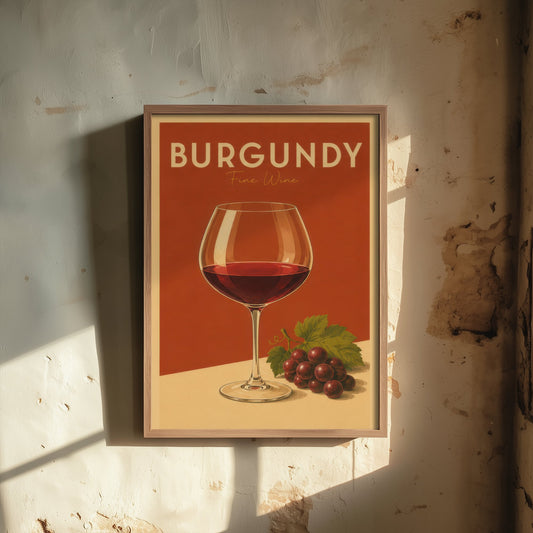Vintage Burgundy Wine Art Print - Kitchen Poster - Food Illustration - Red Wine Glass Wall Art 2/3