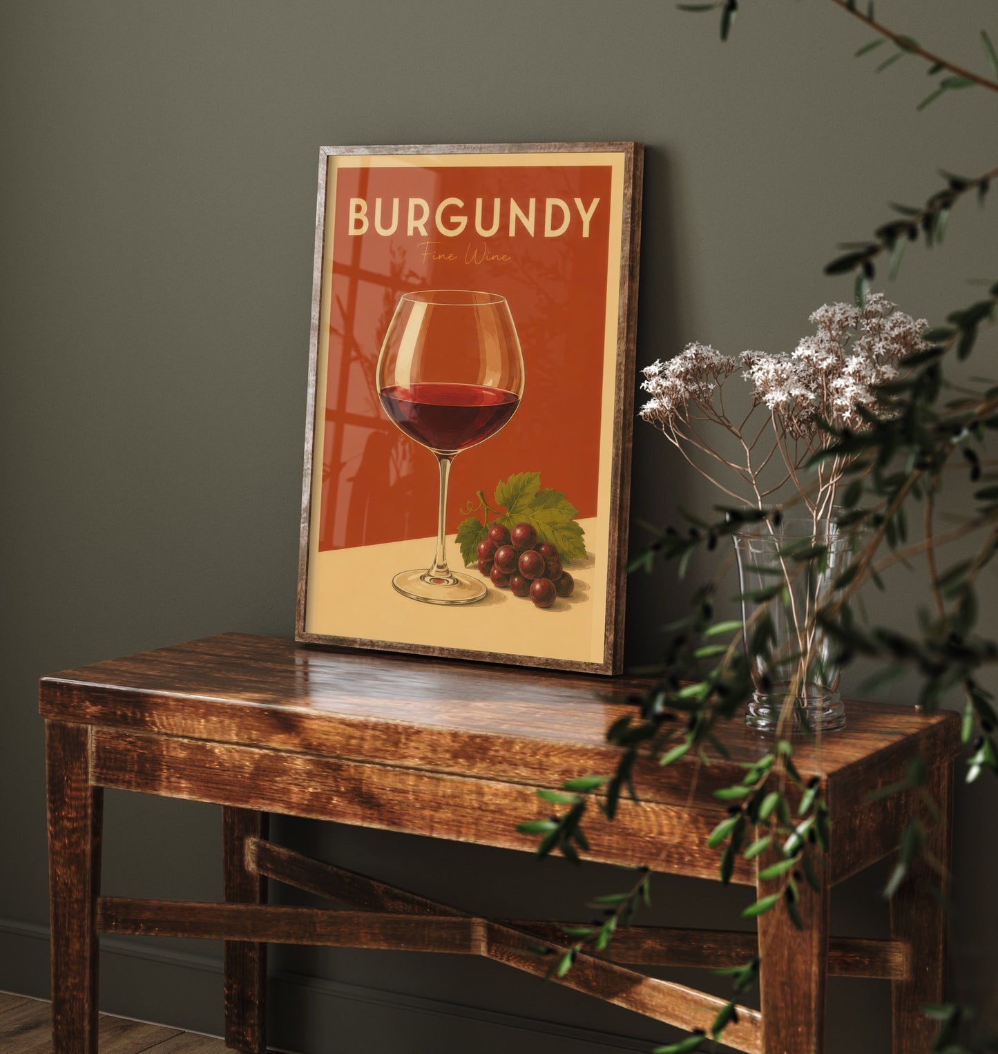 Vintage Burgundy Wine Art Print - Kitchen Poster - Food Illustration - Red Wine Glass Wall Art 2/3