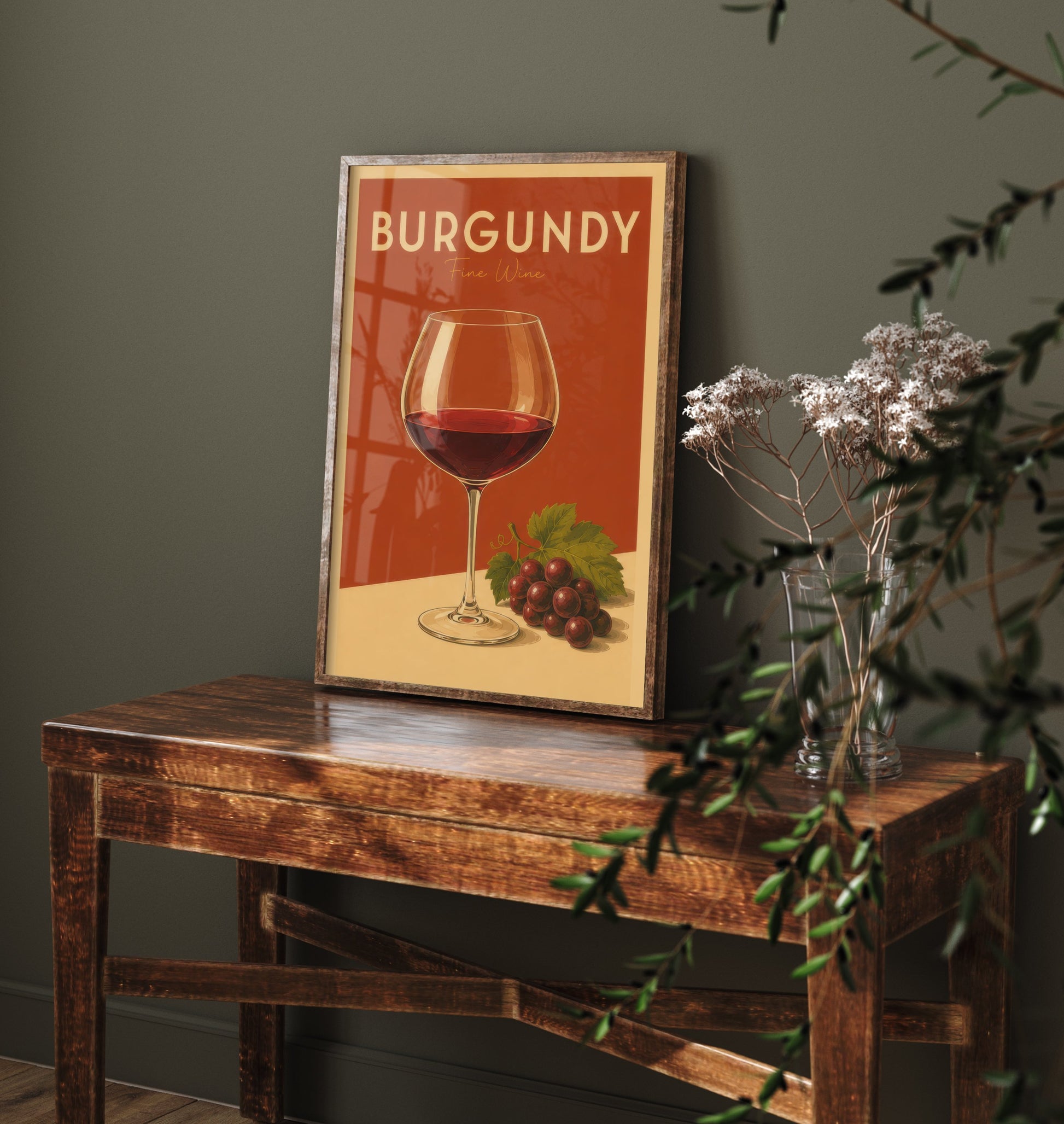 Vintage Burgundy Wine Art Print - Kitchen Poster - Food Illustration - Red Wine Glass Wall Art 2/3