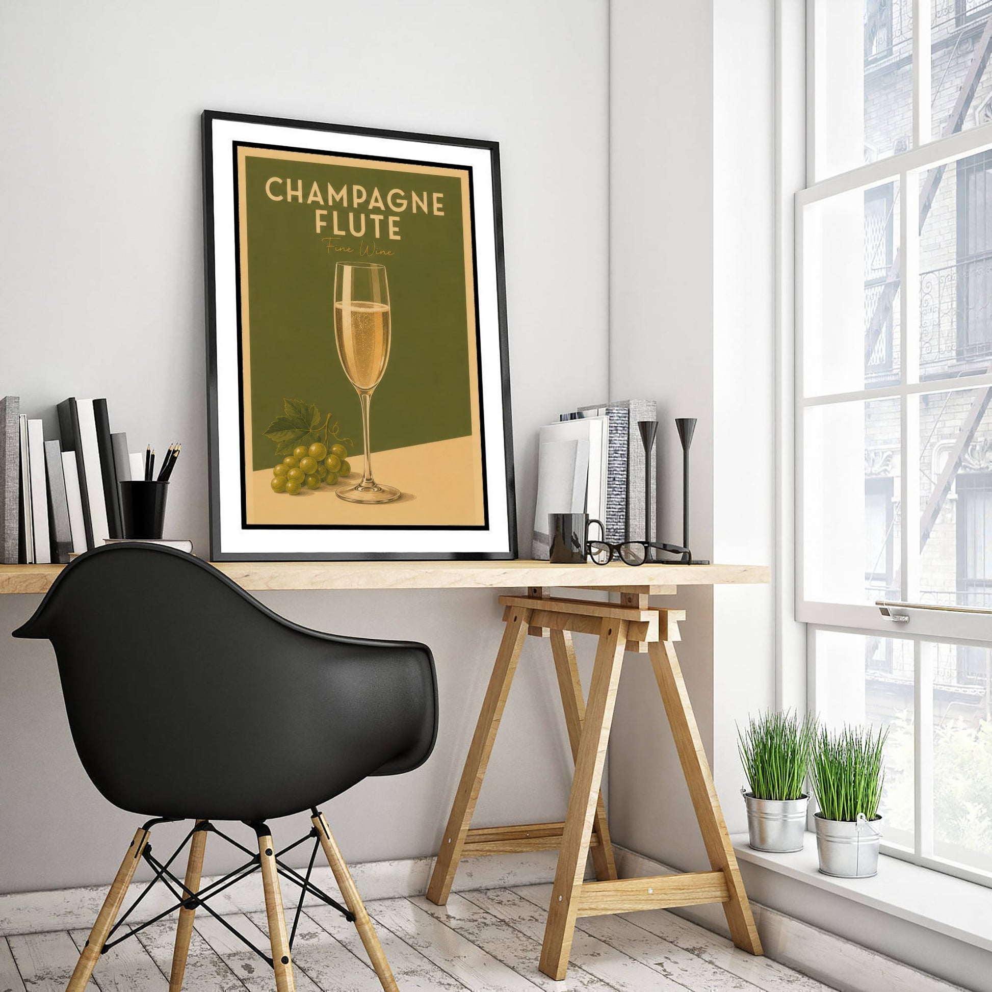 Vintage Champagne Art Print - Kitchen Poster - Food Illustration - Sparkling Wine Flute Wall Art 3/3