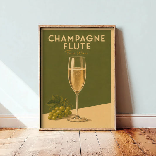 Vintage Champagne Art Print - Kitchen Poster - Food Illustration - Sparkling Wine Flute Wall Art 3/3