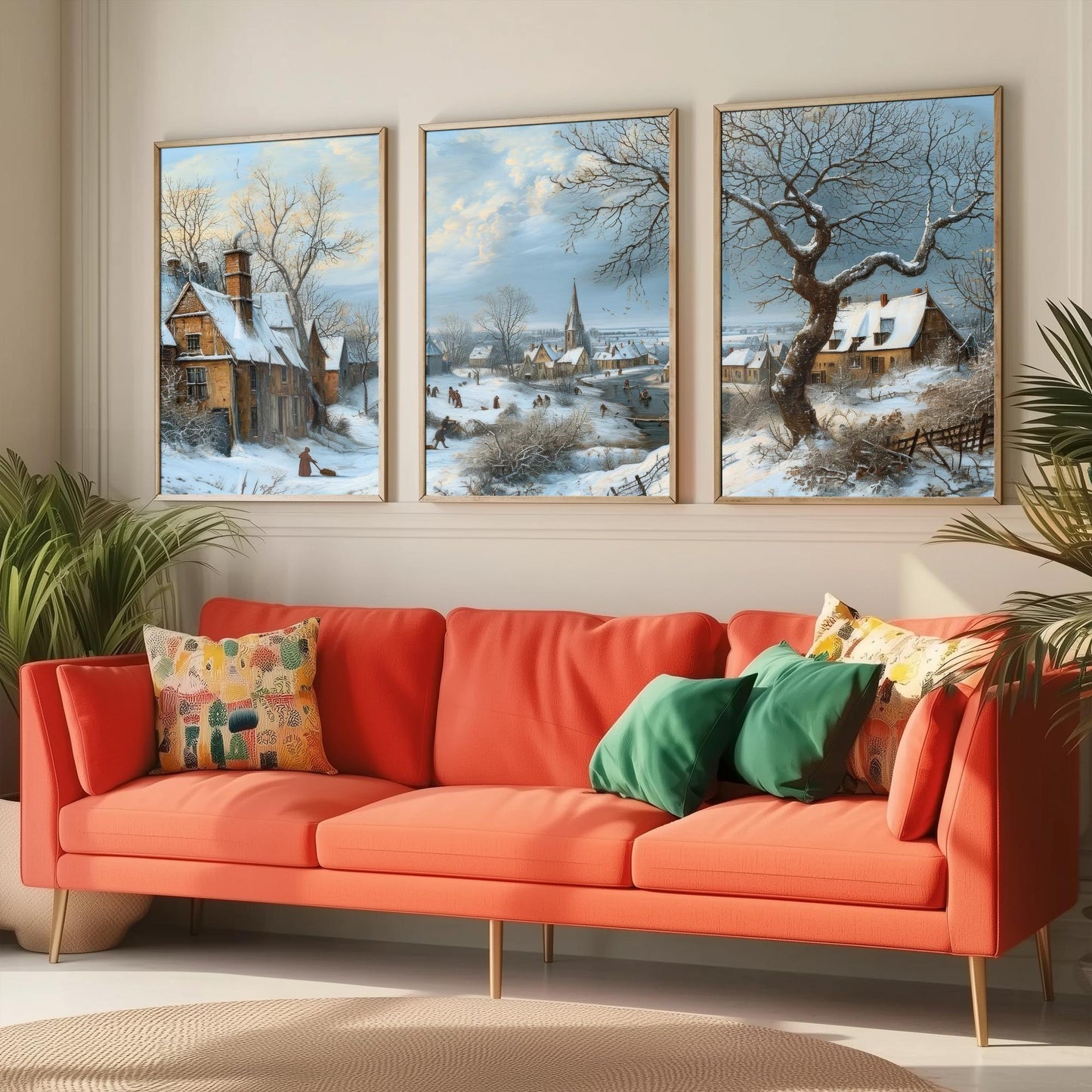 Winter Snow Village Set of Three Art Prints | Old Master Landscape Painting Poster