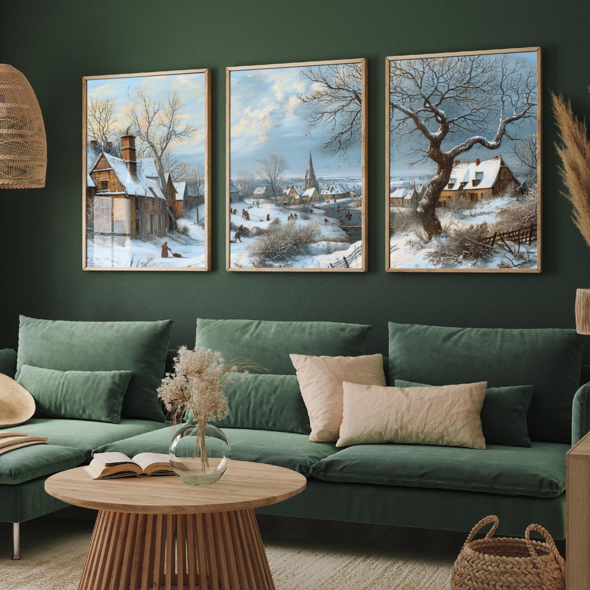 Winter Snow Village Set of Three Art Prints | Old Master Landscape Painting Poster