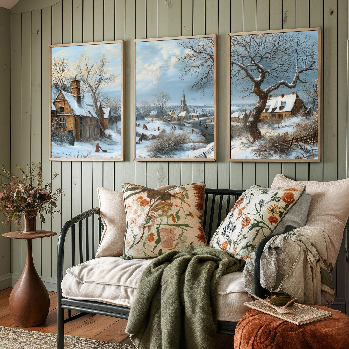Winter Snow Village Set of Three Art Prints | Old Master Landscape Painting Poster