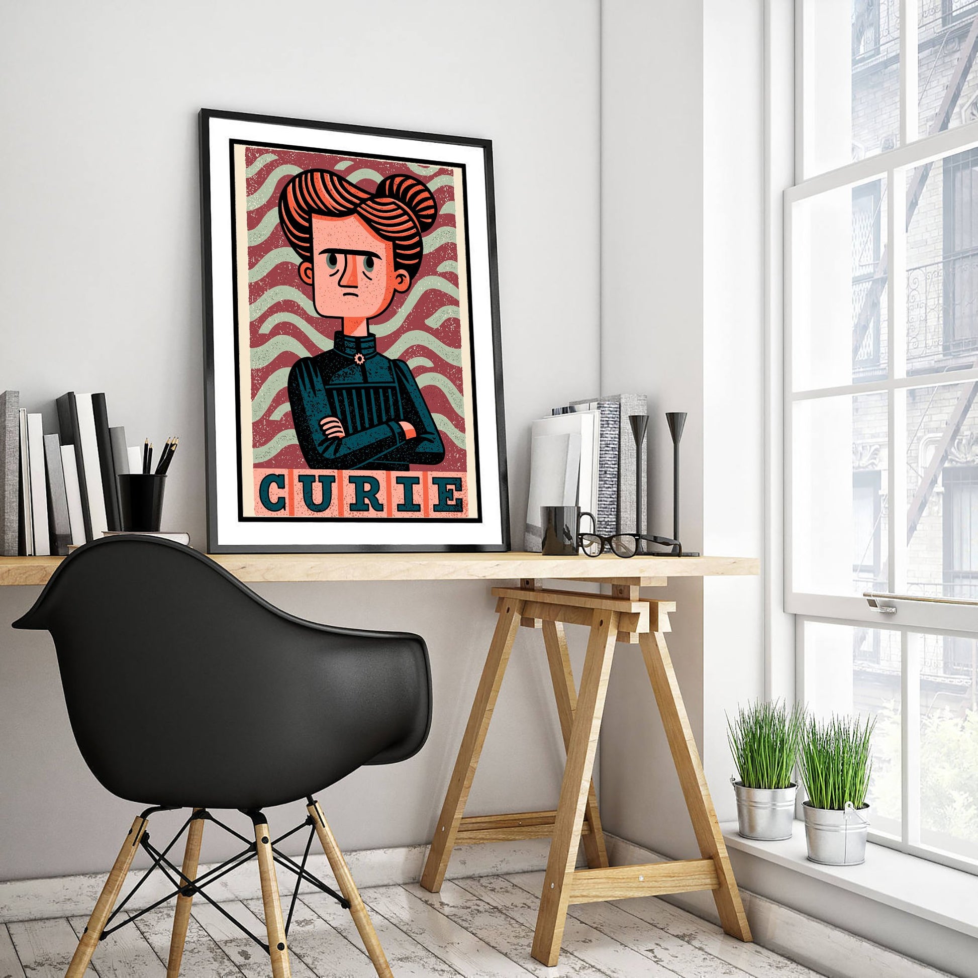 Marie Curie Art Print - Woodcut Portrait Poster - Bold Illustration - Women of Science Wall Art 1/3